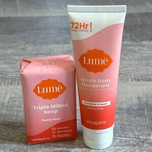 Lume NEW Peony Rose Whole Body Deodorant & Triple Milled Soap Bar Set
